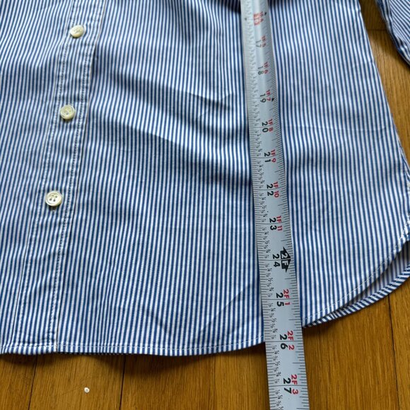 Thomas Mason J.Crew Size 8 Blue & White Stripe Long Sleeve Button-Up Dress Shirt - Picture 12 of 16